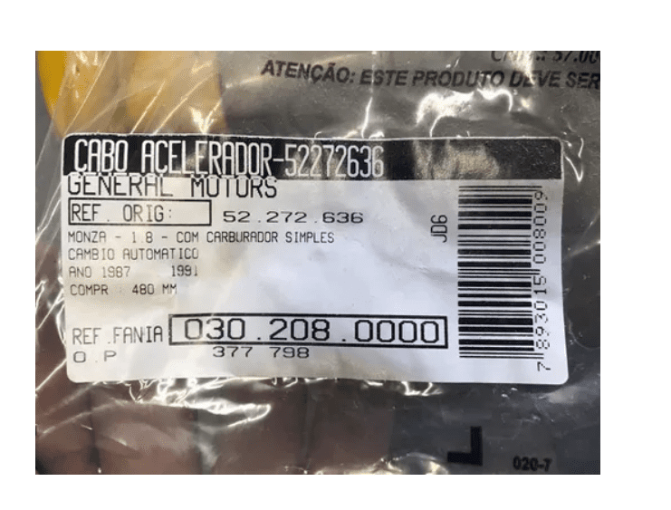 Cabo De Acelerador Gm Monza 1.8 1987 Até 1991 Câmbio Aut